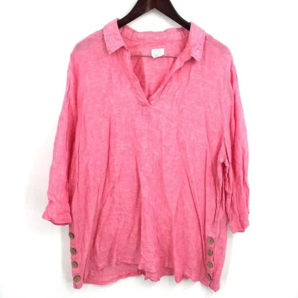 Sigrid Olsen Lightweight Lagenlook Boho Top Linen Barbiecore Pink 1X Summer